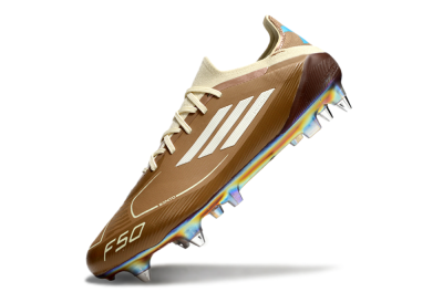 Messi x Adidas F50 Elite Benito SG Soft Ground Soccer Cleats - Brown/White/Blue