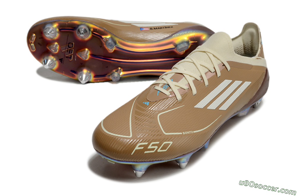 Messi x Adidas F50 Elite Benito SG Soft Ground Soccer Cleats - Brown/White/Blue 3