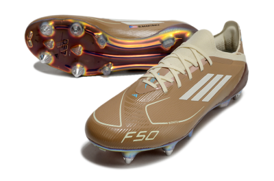 Messi x Adidas F50 Elite Benito SG Soft Ground Soccer Cleats - Brown/White/Blue