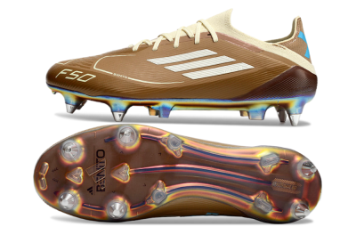 Messi x Adidas F50 Elite Benito SG Soft Ground Soccer Cleats - Brown/White/Blue