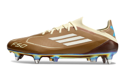Messi x Adidas F50 Elite Benito SG Soft Ground Soccer Cleats - Brown/White/Blue