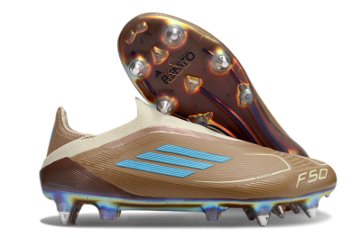 Messi x Adidas F50 Elite Laceless Benito SG Soft Ground Soccer Cleats - Brown/White/Blue