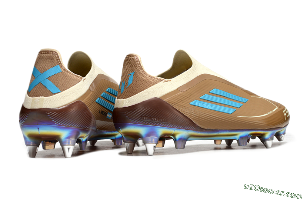 Messi x Adidas F50 Elite Laceless Benito SG Soft Ground Soccer Cleats - Brown/White/Blue 6