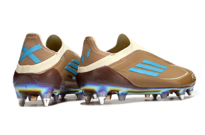 Messi x Adidas F50 Elite Laceless Benito SG Soft Ground Soccer Cleats - Brown/White/Blue
