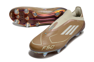 Messi x Adidas F50 Elite Laceless Benito SG Soft Ground Soccer Cleats - Brown/White/Blue