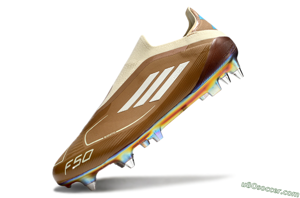 Messi x Adidas F50 Elite Laceless Benito SG Soft Ground Soccer Cleats - Brown/White/Blue 5