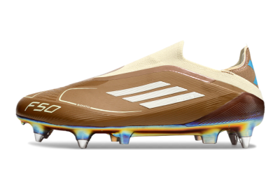 Messi x Adidas F50 Elite Laceless Benito SG Soft Ground Soccer Cleats - Brown/White/Blue
