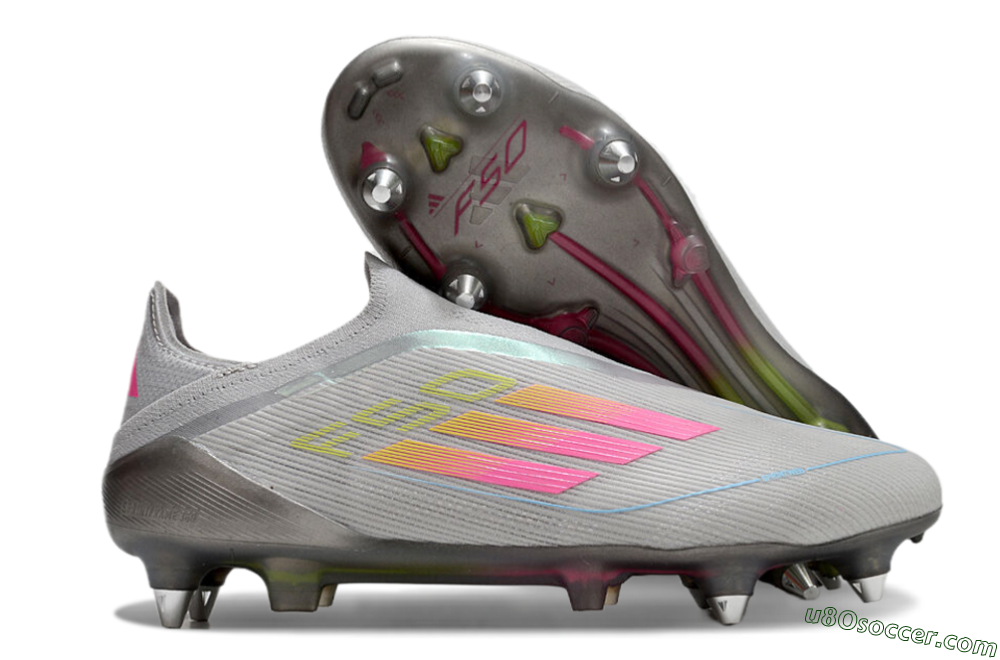 Adidas F50 Elite Laceless SG Soft Ground Soccer Cleats - Grey/Pink/Yellow 1