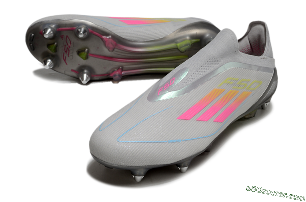 Adidas F50 Elite Laceless SG Soft Ground Soccer Cleats - Grey/Pink/Yellow 3