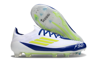 Messi x Adidas F50 Elite FG Firm Ground Soccer Cleats - White/Blue/Yellow