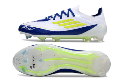 Messi x Adidas F50 Elite FG Firm Ground Soccer Cleats - White/Blue/Yellow