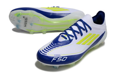 Messi x Adidas F50 Elite FG Firm Ground Soccer Cleats - White/Blue/Yellow
