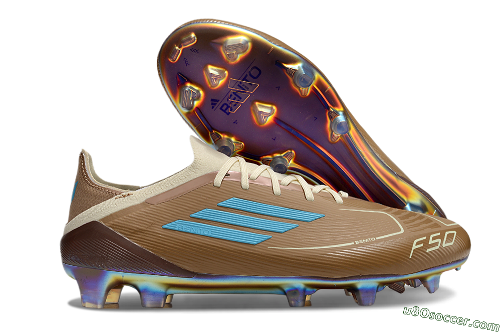 Messi x Adidas F50 Elite Benito FG Firm Ground Soccer Cleats - Brown/White/Blue 1