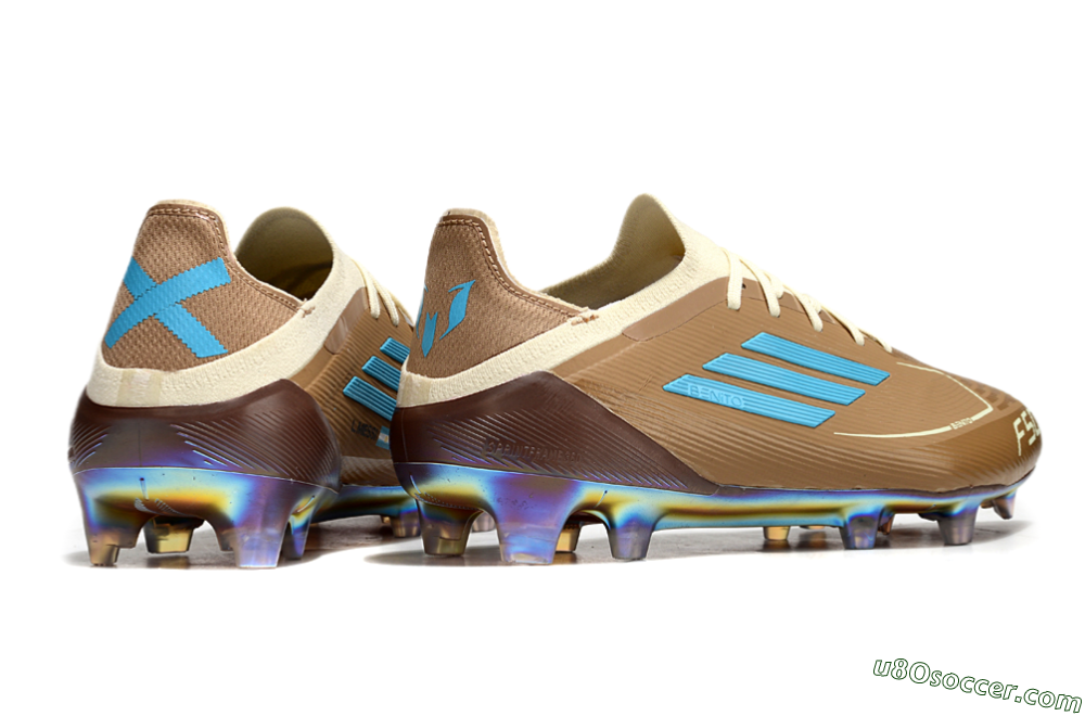 Messi x Adidas F50 Elite Benito FG Firm Ground Soccer Cleats - Brown/White/Blue 6