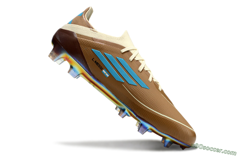 Messi x Adidas F50 Elite Benito FG Firm Ground Soccer Cleats - Brown/White/Blue 4