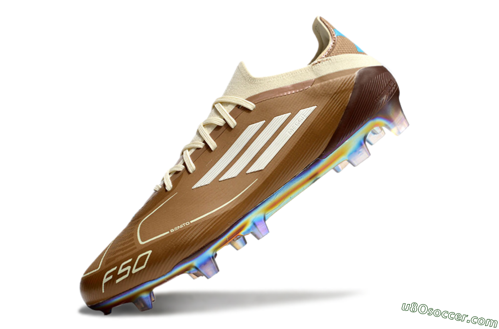 Messi x Adidas F50 Elite Benito FG Firm Ground Soccer Cleats - Brown/White/Blue 5