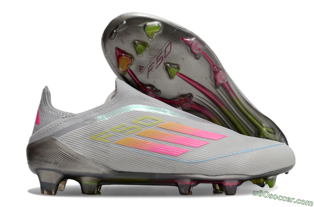 Adidas F50 Elite Laceless FG Firm Ground Soccer Cleats - Grey/Pink/Yellow 1