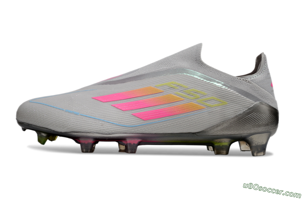 Adidas F50 Elite Laceless FG Firm Ground Soccer Cleats - Grey/Pink/Yellow 2