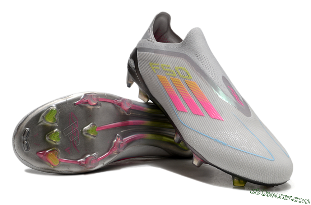 Adidas F50 Elite Laceless FG Firm Ground Soccer Cleats - Grey/Pink/Yellow 3