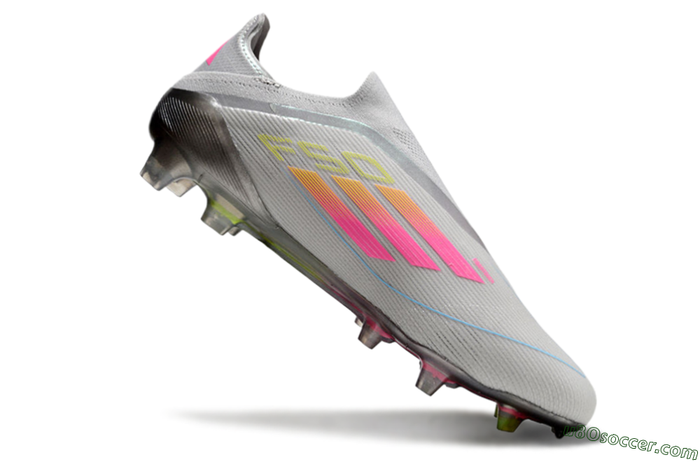 Adidas F50 Elite Laceless FG Firm Ground Soccer Cleats - Grey/Pink/Yellow 4