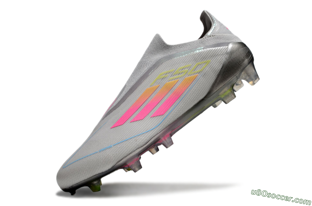 Adidas F50 Elite Laceless FG Firm Ground Soccer Cleats - Grey/Pink/Yellow 5