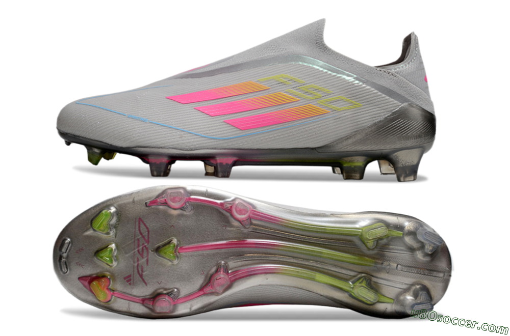 Adidas F50 Elite Laceless FG Firm Ground Soccer Cleats - Grey/Pink/Yellow 0