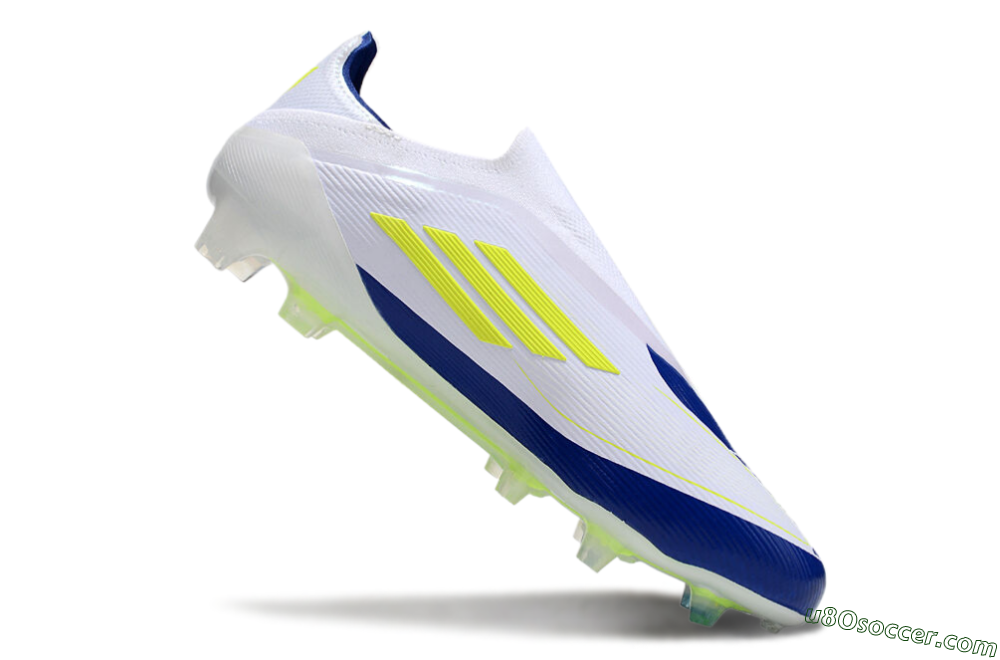 Messi x Adidas F50 Elite Laceless FG Firm Ground Soccer Cleats - White/Blue/Yellow 4