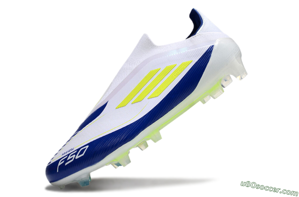 Messi x Adidas F50 Elite Laceless FG Firm Ground Soccer Cleats - White/Blue/Yellow 5