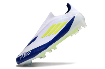Messi x Adidas F50 Elite Laceless FG Firm Ground Soccer Cleats - White/Blue/Yellow