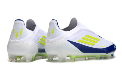 Messi x Adidas F50 Elite Laceless FG Firm Ground Soccer Cleats - White/Blue/Yellow