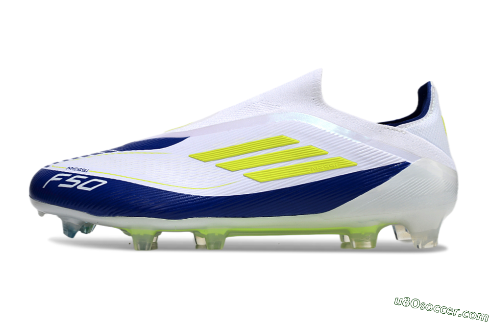 Messi x Adidas F50 Elite Laceless FG Firm Ground Soccer Cleats - White/Blue/Yellow 2