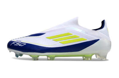 Messi x Adidas F50 Elite Laceless FG Firm Ground Soccer Cleats - White/Blue/Yellow