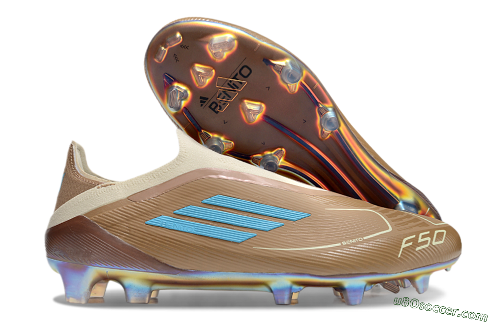 Messi x Adidas F50 Elite Laceless Benito FG Firm Ground Soccer Cleats - Brown/White/Blue 1