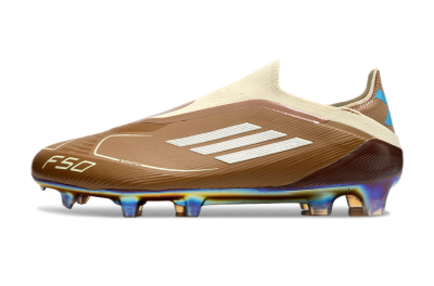 Messi x Adidas F50 Elite Laceless Benito FG Firm Ground Soccer Cleats - Brown/White/Blue
