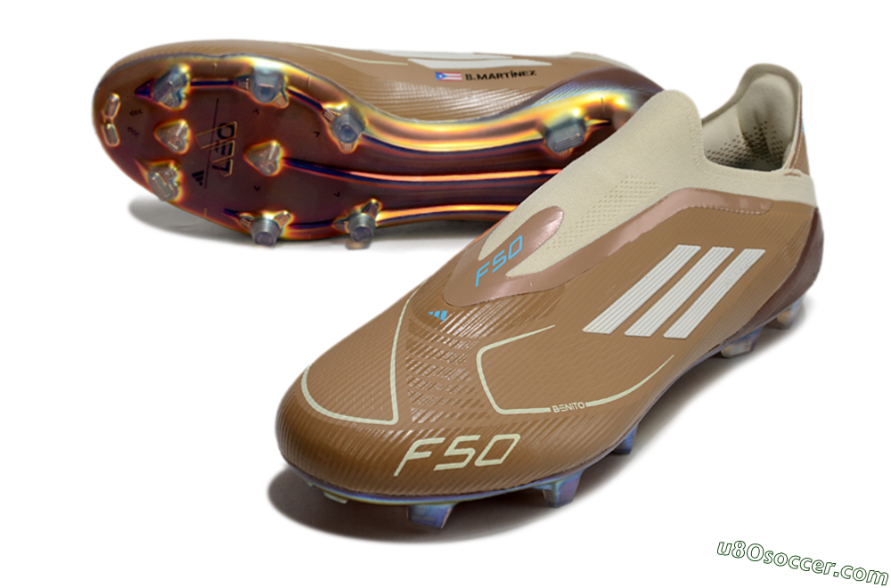 Messi x Adidas F50 Elite Laceless Benito FG Firm Ground Soccer Cleats - Brown/White/Blue 3