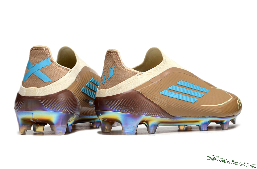 Messi x Adidas F50 Elite Laceless Benito FG Firm Ground Soccer Cleats - Brown/White/Blue 6
