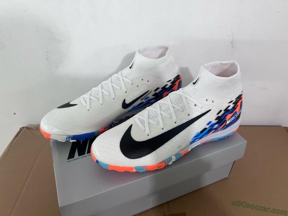 Nike Air Zoom Mercurial Superfly 10 Elite TF Artificial Turf Soccer Shoes - White/Blue/Orange