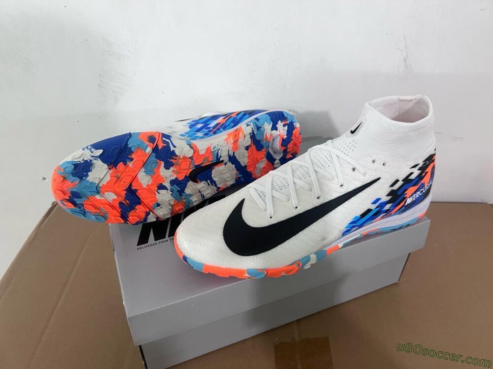 Nike Air Zoom Mercurial Superfly 10 Elite TF Artificial Turf Soccer Shoes - White/Blue/Orange