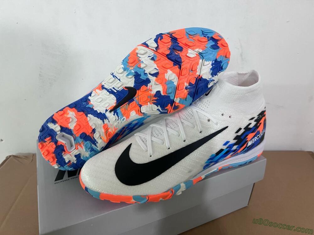 Nike Air Zoom Mercurial Superfly 10 Elite TF Artificial Turf Soccer Shoes - White/Blue/Orange
