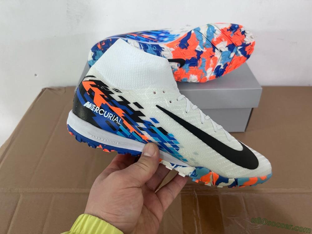 Nike Air Zoom Mercurial Superfly 10 Elite TF Artificial Turf Soccer Shoes - White/Blue/Orange