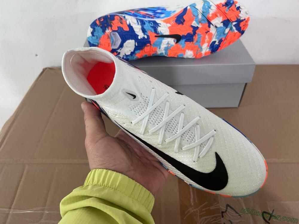 Nike Air Zoom Mercurial Superfly 10 Elite TF Artificial Turf Soccer Shoes - White/Blue/Orange