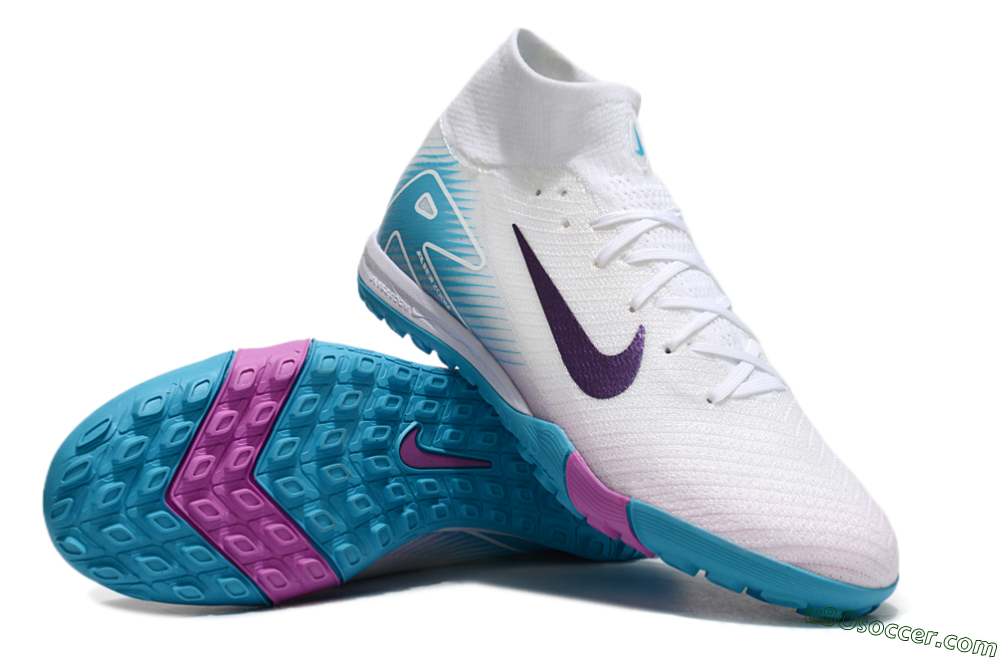 Nike Air Zoom Mercurial Superfly 10 Elite TF Artificial Turf Soccer Shoes - White/Purple/Blue 3