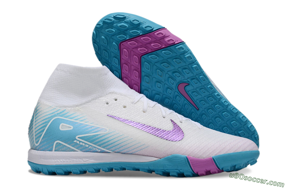 Nike Air Zoom Mercurial Superfly 10 Elite TF Artificial Turf Soccer Shoes - White/Purple/Blue 1