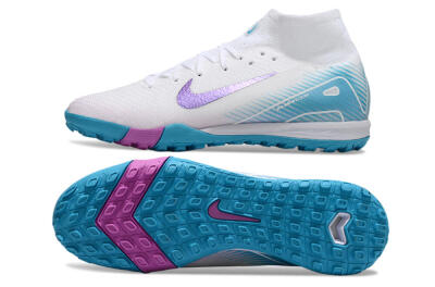 Nike Air Zoom Mercurial Superfly 10 Elite TF Artificial Turf Soccer Shoes - White/Purple/Blue