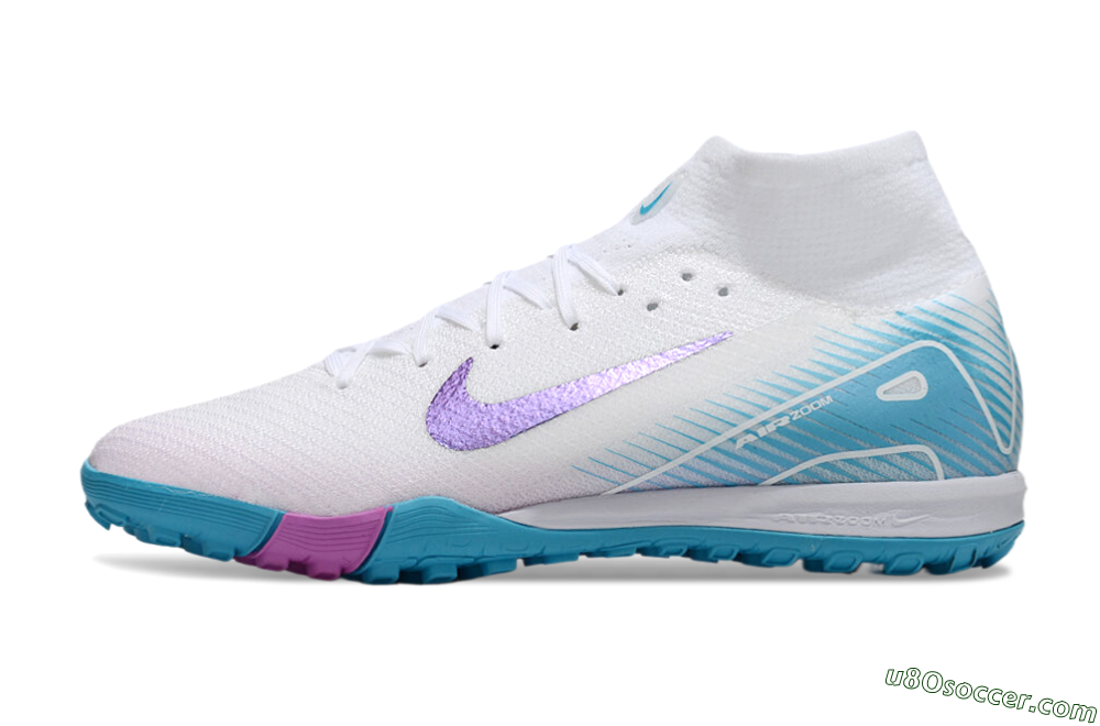 Nike Air Zoom Mercurial Superfly 10 Elite TF Artificial Turf Soccer Shoes - White/Purple/Blue 2
