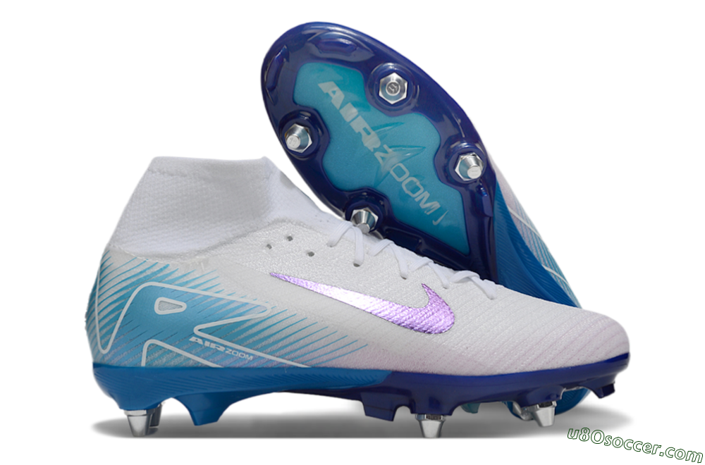 Nike Air Zoom Mercurial Superfly 10 Elite SG Soft Ground Soccer Cleats - White/Purple/Blue 1