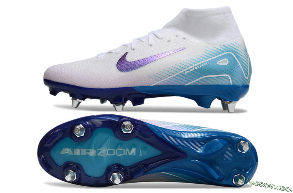 Nike Air Zoom Mercurial Superfly 10 Elite SG Soft Ground Soccer Cleats - White/Purple/Blue 0