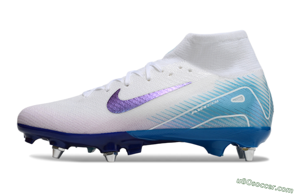 Nike Air Zoom Mercurial Superfly 10 Elite SG Soft Ground Soccer Cleats - White/Purple/Blue 2