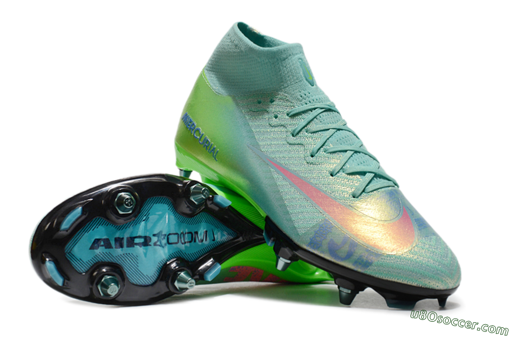 Nike Air Zoom Mercurial Superfly 10 Elite SG Soft Ground Soccer Cleats - Jade/Pink/Blue 3