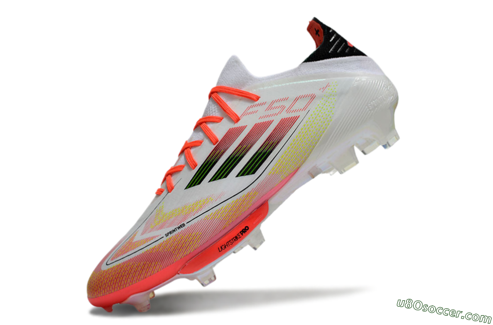 Adidas F50 Lightstrike Elite Laceless FG Firm Ground Soccer Cleats - White/Red/Yellow 5